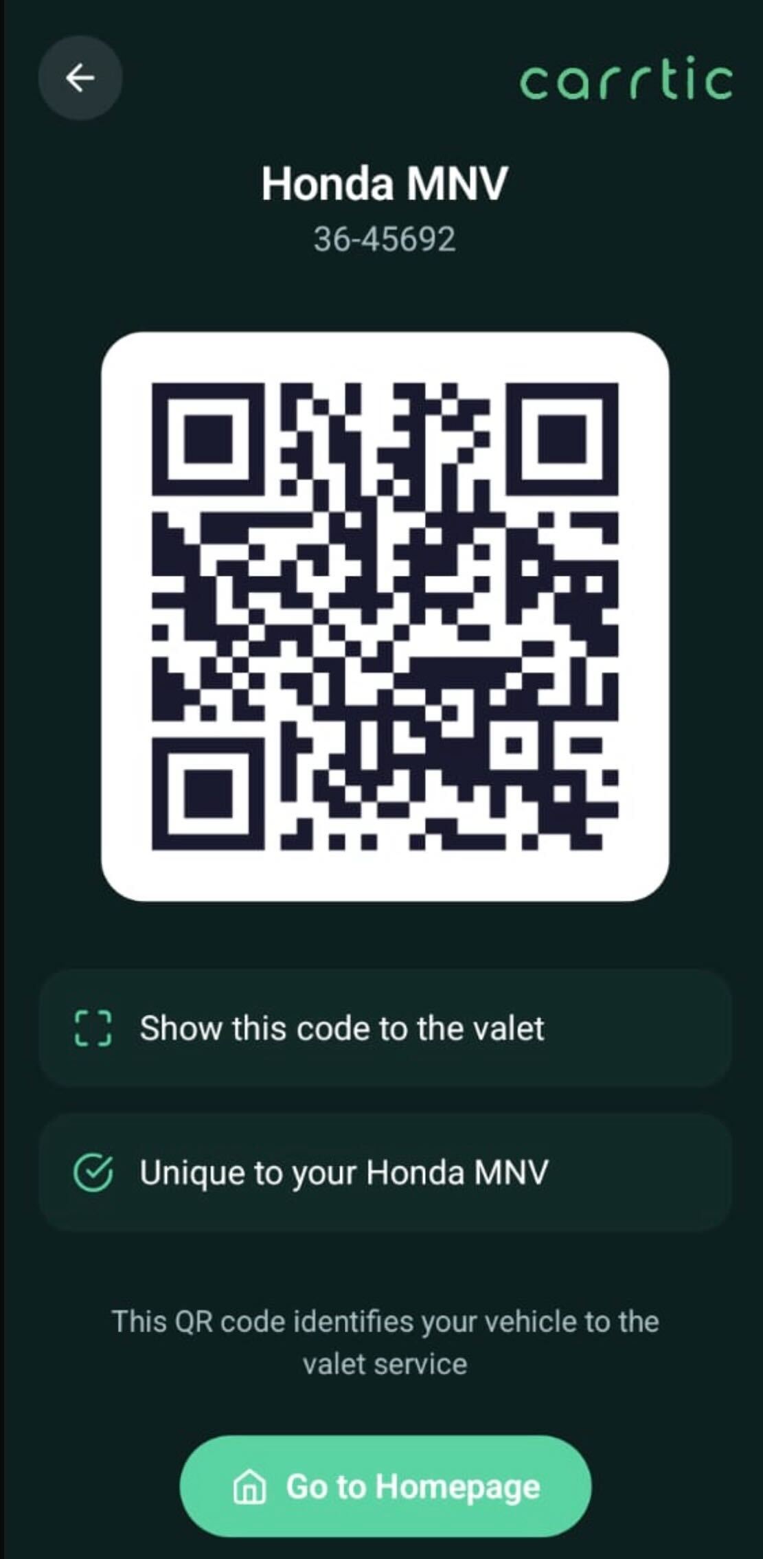 Carrtic QR screen